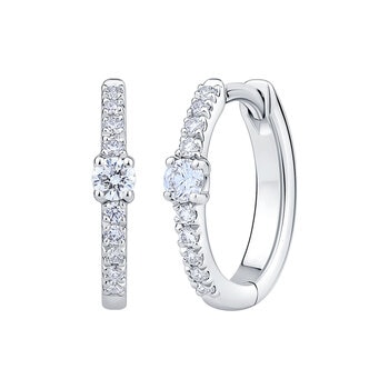 0.20ctw Round Brilliant Cut Diamond Hoop Earrings, 14ct White Gold