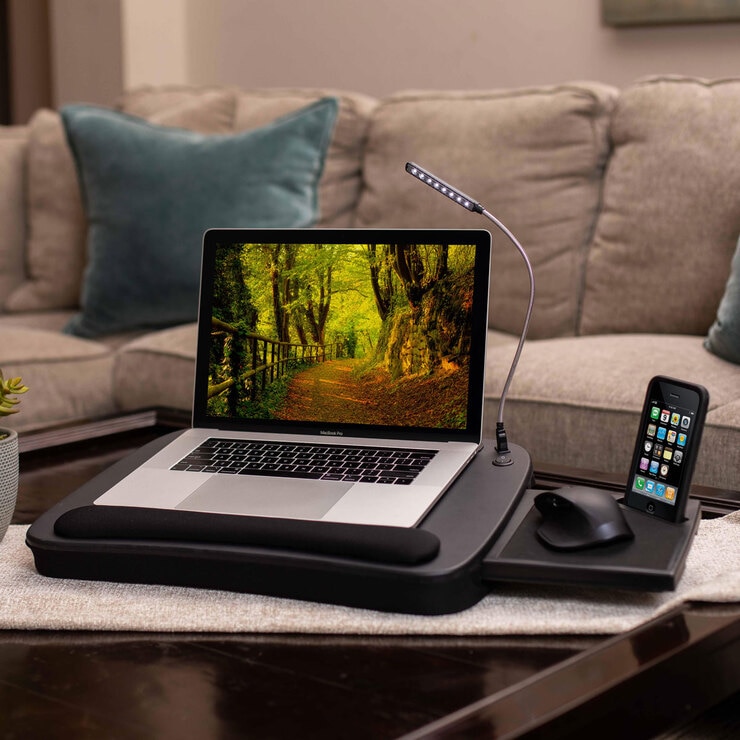 Birdrock Multi-Tasking Lap Desk with Mouse Deck and Light in Black ...