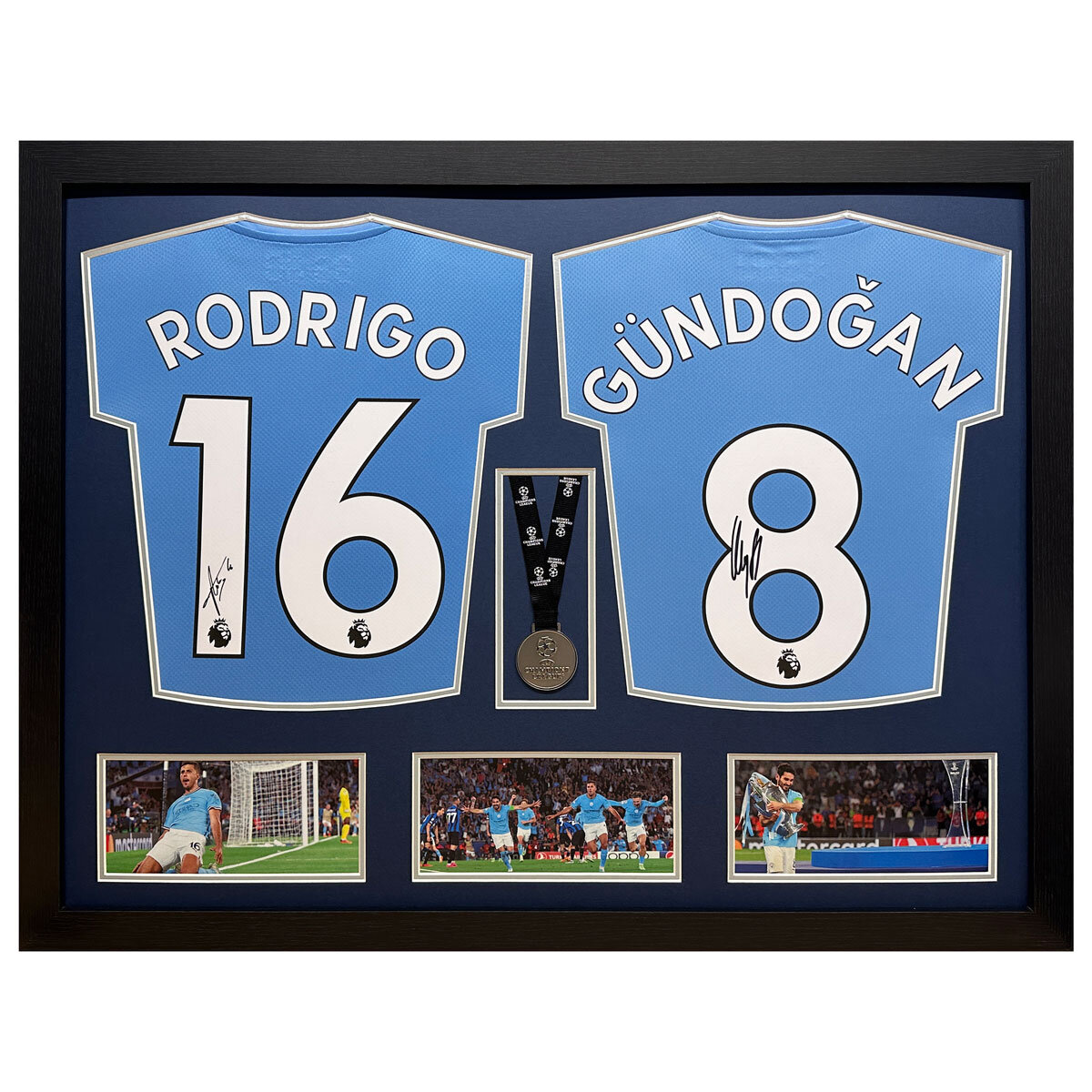 Gundogan & Rodri double signed shirt medal display