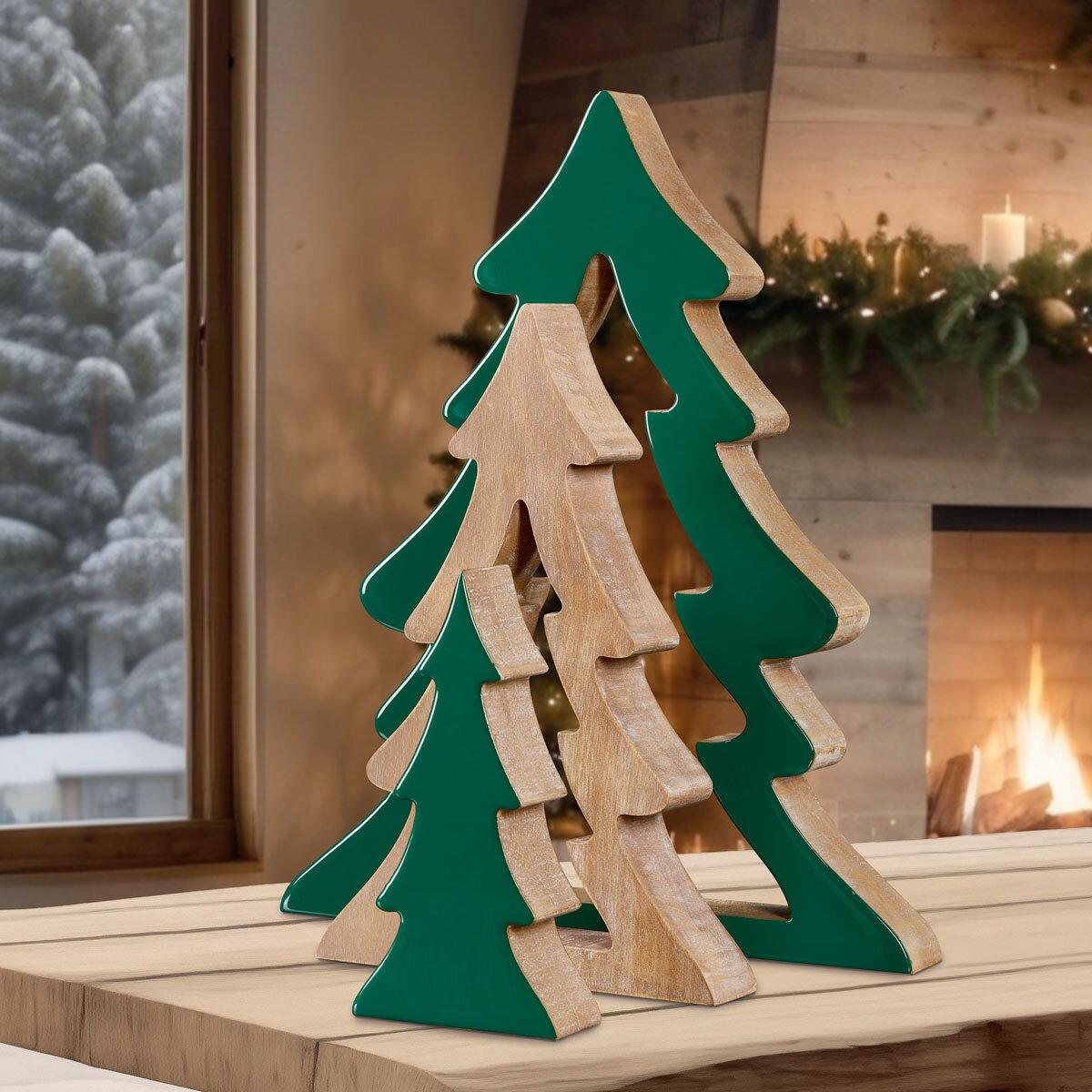 Decorative Wooden Nesting Trees, Green