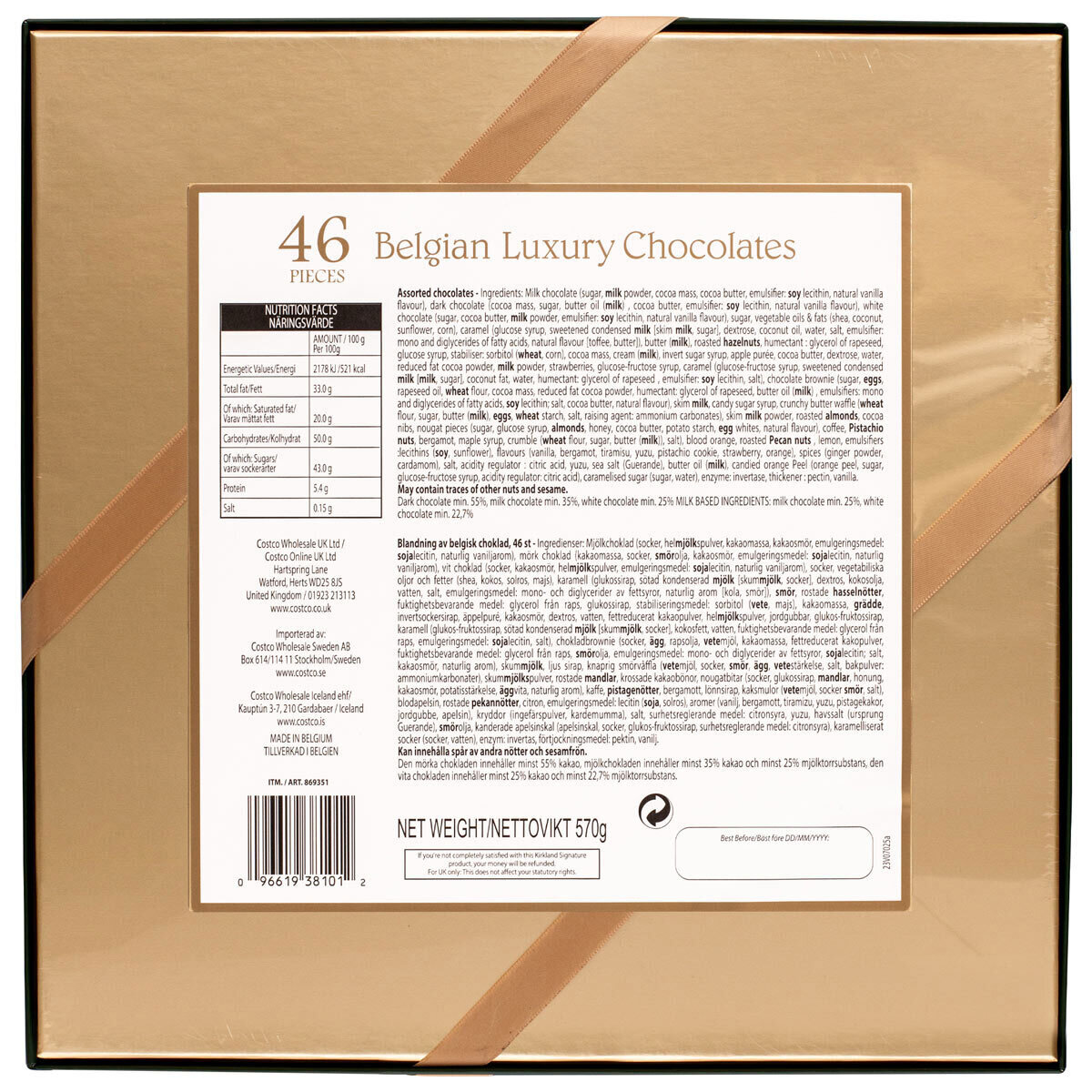 Kirkland Signature Luxury Belgian Chocolates in 2 Colours, 570g