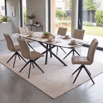 Indus Valley Skylar Large Extending Ceramic Dining Table + 6 Taupe Chairs, Seats 6-8 Indus Valley Skylar Large Extending Ceramic Dining Table + 6 Taupe Chairs, Seats 6-8