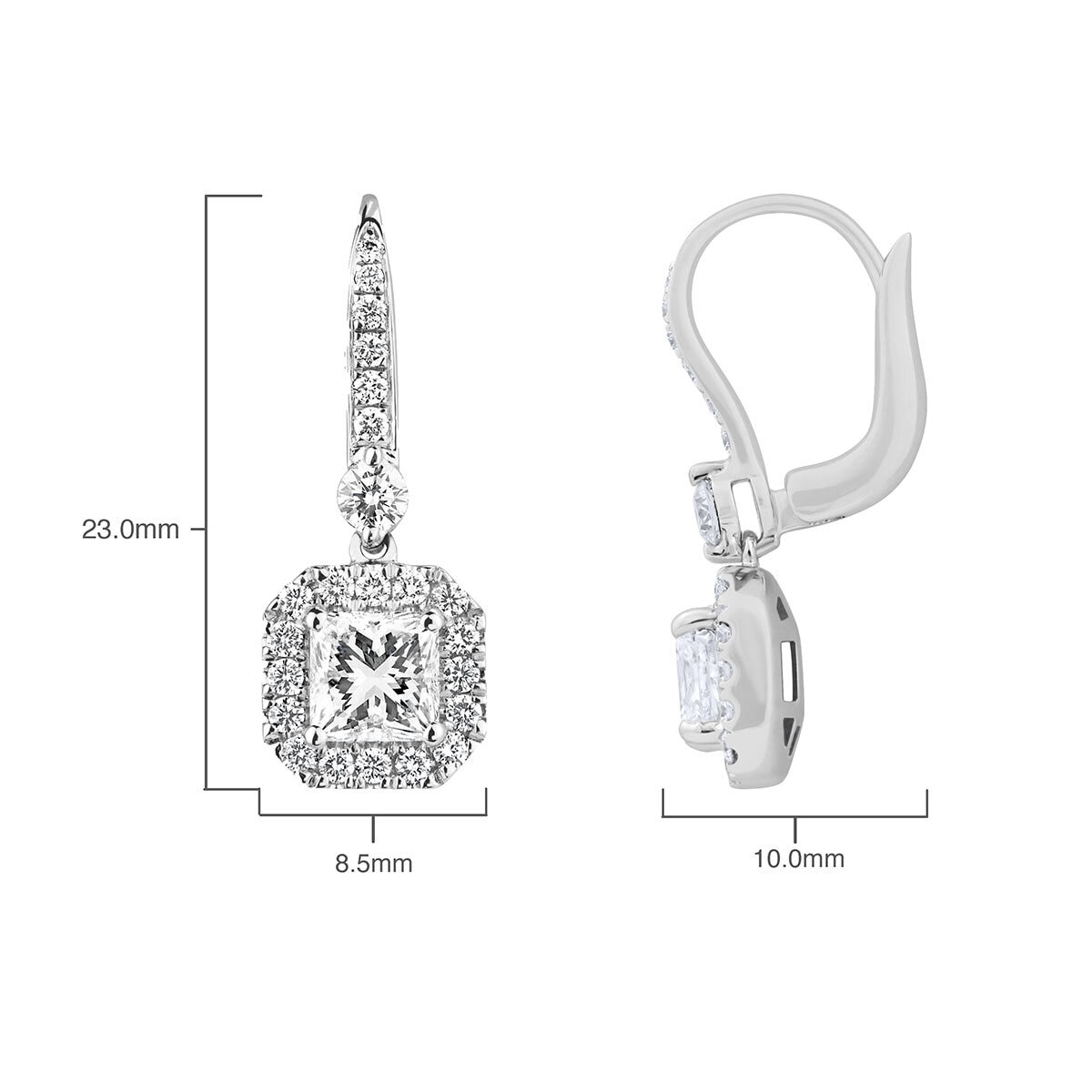 2.00ctw Princess & Round Brilliant Cut Diamond Halo Earring, 18ct White Gold