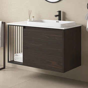 Ove Judy 1000mm Wide Wall Mounted Vanity in Dark Brown