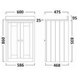 Line drawing of unit on white background with dimensions