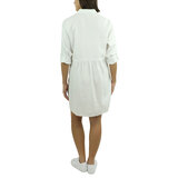Jachs Ladies Roll Sleeve Linen Blend Dress in White