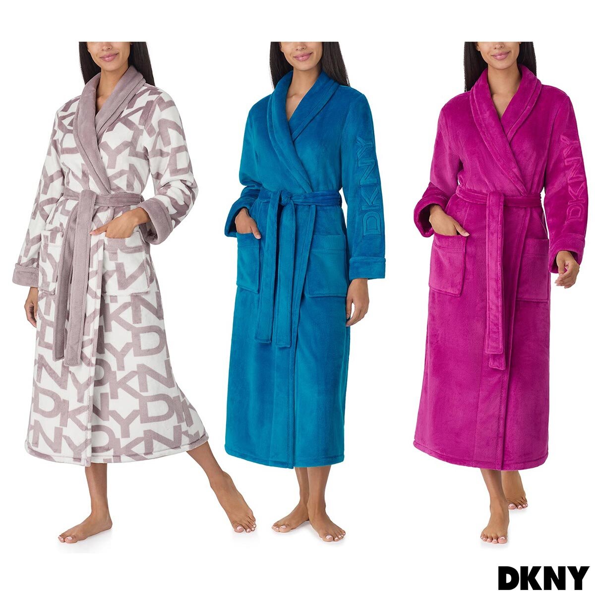 DKNY Shawl Collar Long Plush Robe Womens Clothing