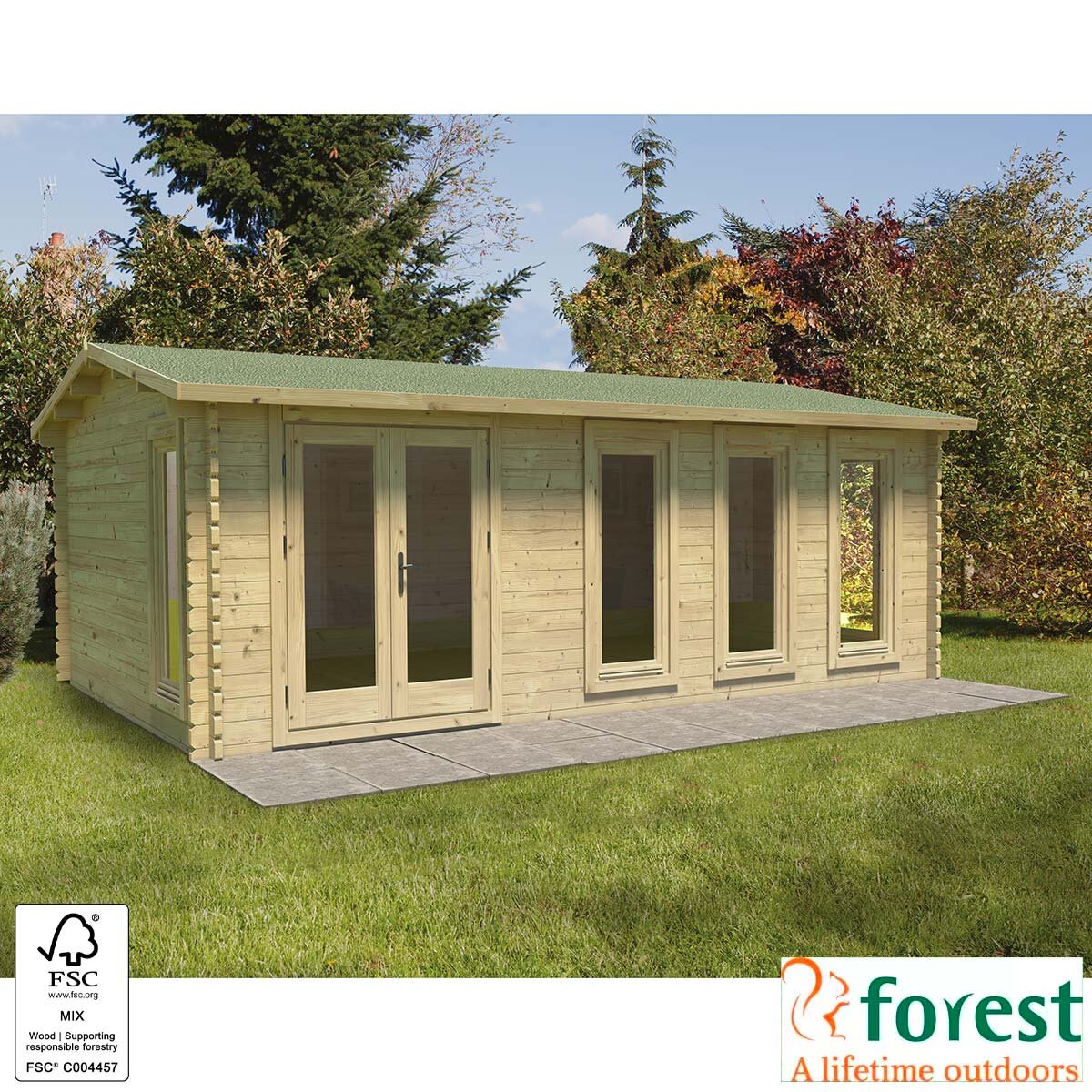 Installed Forest Garden Haresfield 58mm Log Cabin 19ft 8" x 13ft 1" (6 x 4m)