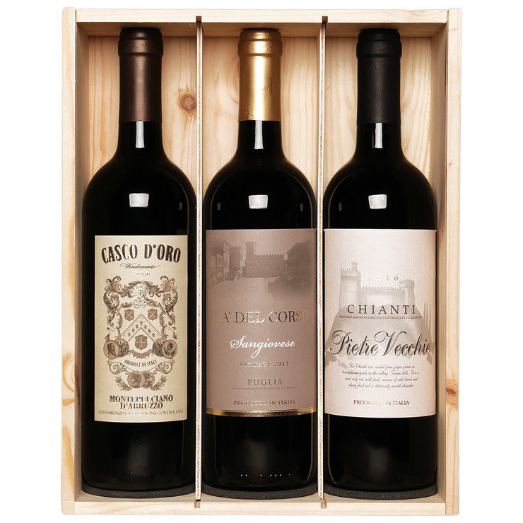 Vini Italian Red Wine Gift Pack in Wooden Box, 3 x 75cl