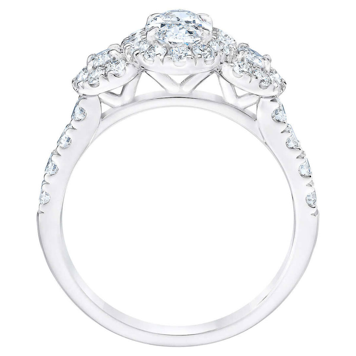 1.52ctw Oval & Round Brilliant Cut Diamond Three Stone Halo Ring, 14ct White Gold