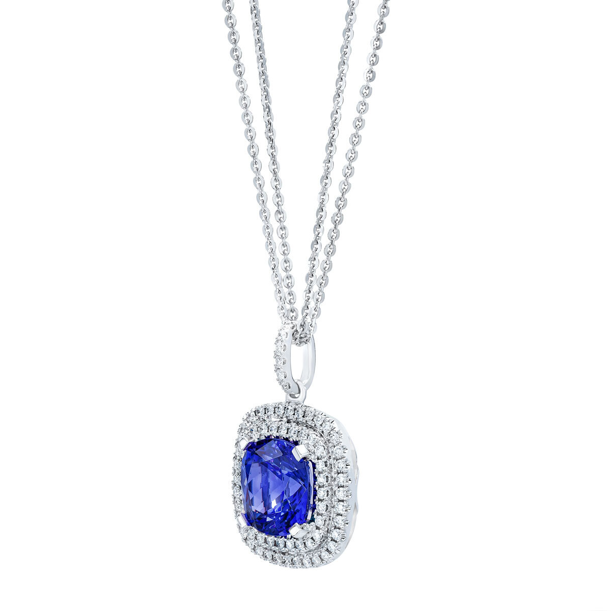 Cushion Cut Tanzanite & 0.33ctw Diamond Pendant, 18ct White Gold