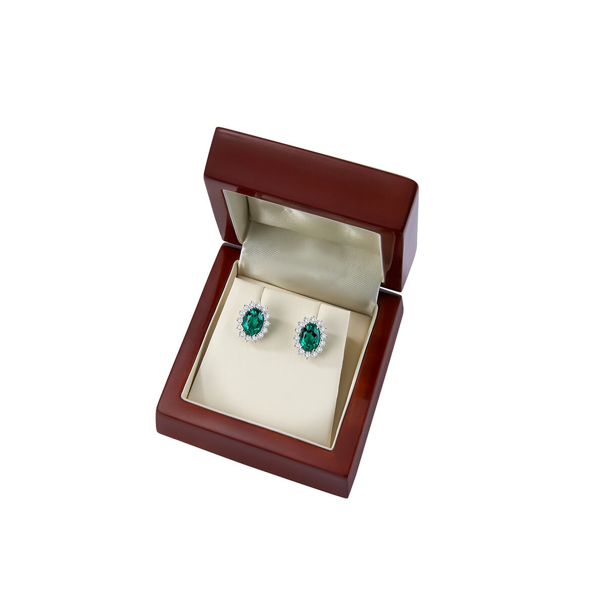 Oval Cut Lab Emerald & 0.53ctw Diamond Earrings, 18ct White Gold