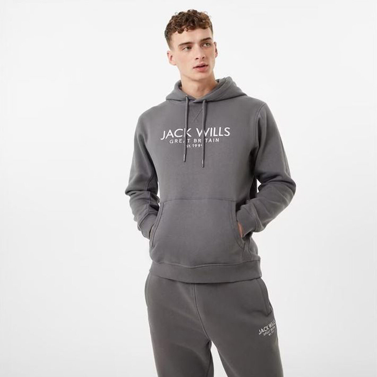 Jack Wills Batsford Graphic Logo Hoodie in Slate Extra L