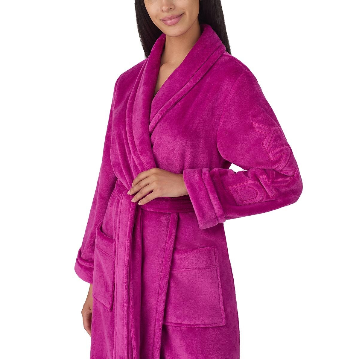 DKNY Shawl Collar Long Plush Robe in Magenta