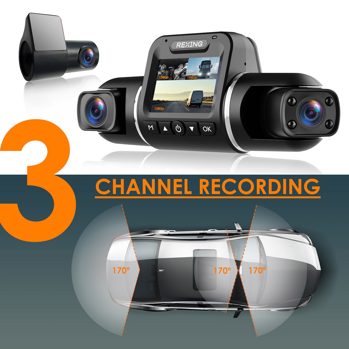 Rexing V2 Pro AI Dash Cam with Channel Recording Front/...