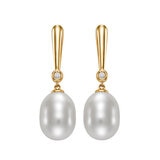 9-10mm Cultured Freshwater White Pearl & 0.06ctw Diamond Earrings, 14ct Yellow Gold