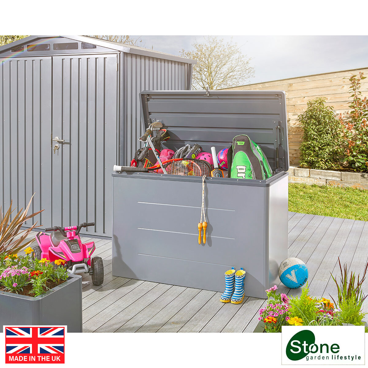 Stone Garden 4ft 2" x 2ft 2" (1.27 x 0.67m) 600 Litre Deck Box in Grey