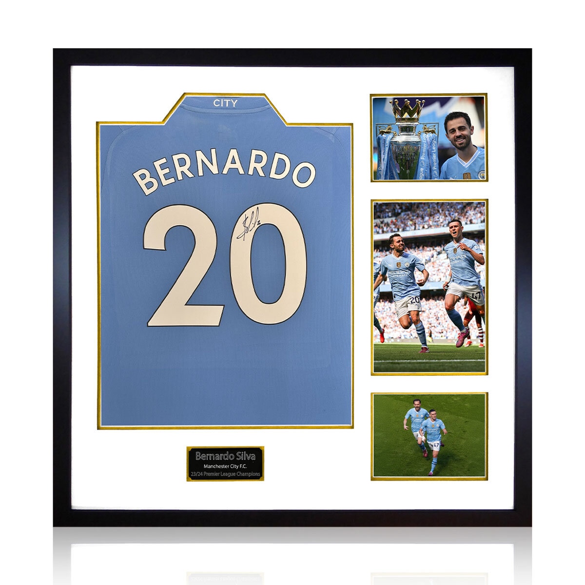 Bernardo Silva MCFC 24/25 Signed Framed Shirt, including 3 Photos