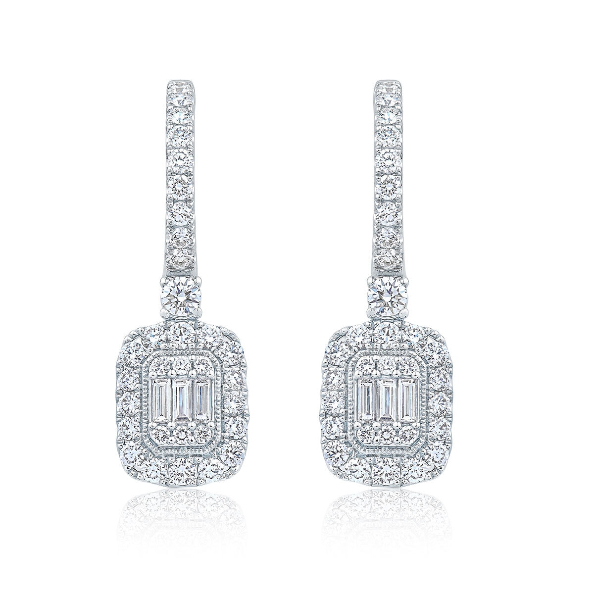 1.50ctw Round Brilliant & Baguette Cut Diamond Earrings, 14ct White Gold