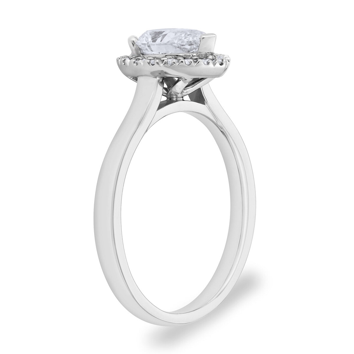 0.90ctw Pear & Round Brilliant Cut Diamond Halo Ring, Platinum