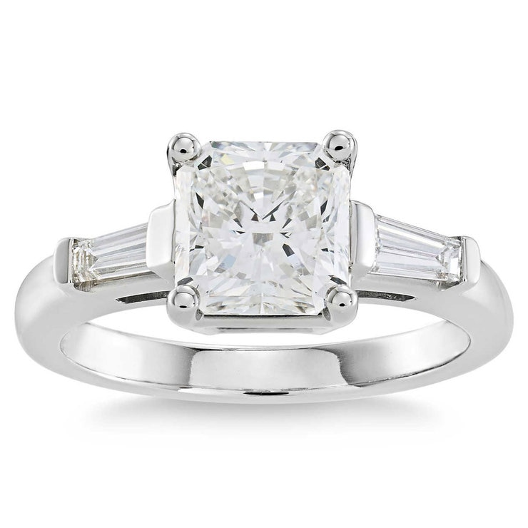 3.32ctw Radiant Cut Diamond Baguette Ring, Platinum 