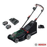 Bosch Rotak 36V (4Ah) 43cm Hand-Propelled Cordless Battery Lawnmower with 2 x 4Ah Battery and Charger Bosch Rotak 36V (4Ah) 43cm Hand-Propelled Cordless Battery Lawnmower with 2 x 4Ah Battery and Charger