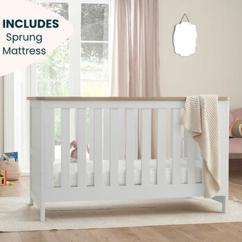 Tutti Bambini Verona Cot Bed with Sprung Mattress, White & Oak