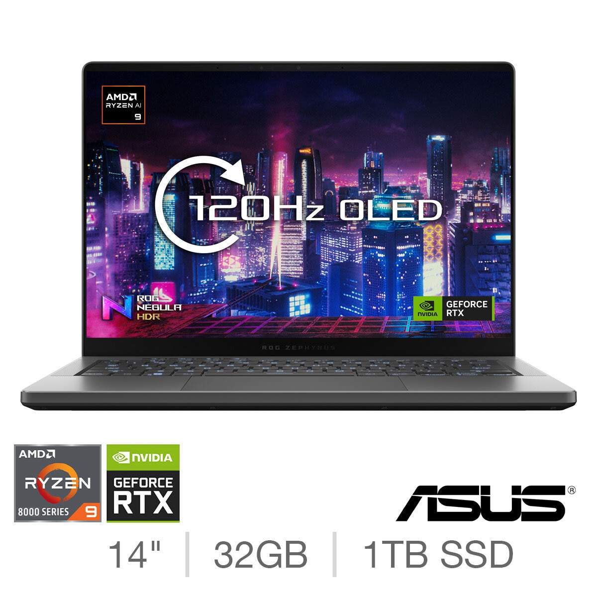 ASUS ROG Strix, AMD Ryzen 9, 32GB RAM, 1TB SSD, NVIDIA GeForce RTX 4067, 14 Inch Gaming Laptop, GA403UI-QS060W