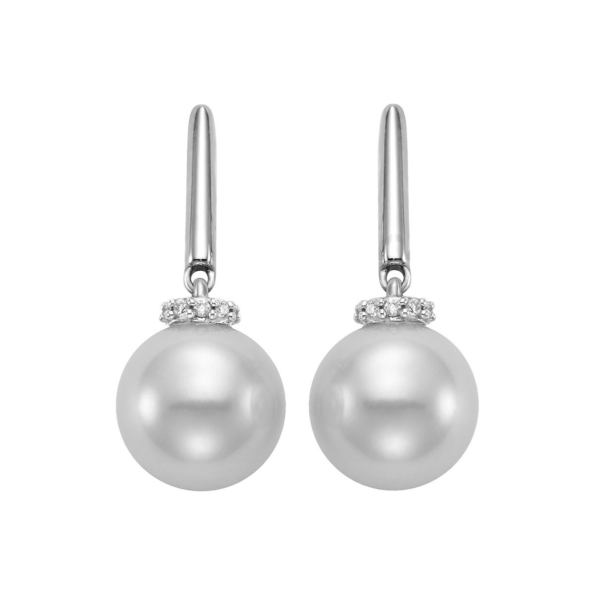 9-10mm Cultured Freshwater White Pearl & 0.06ctw Diamond Earrings, 14ct White Gold