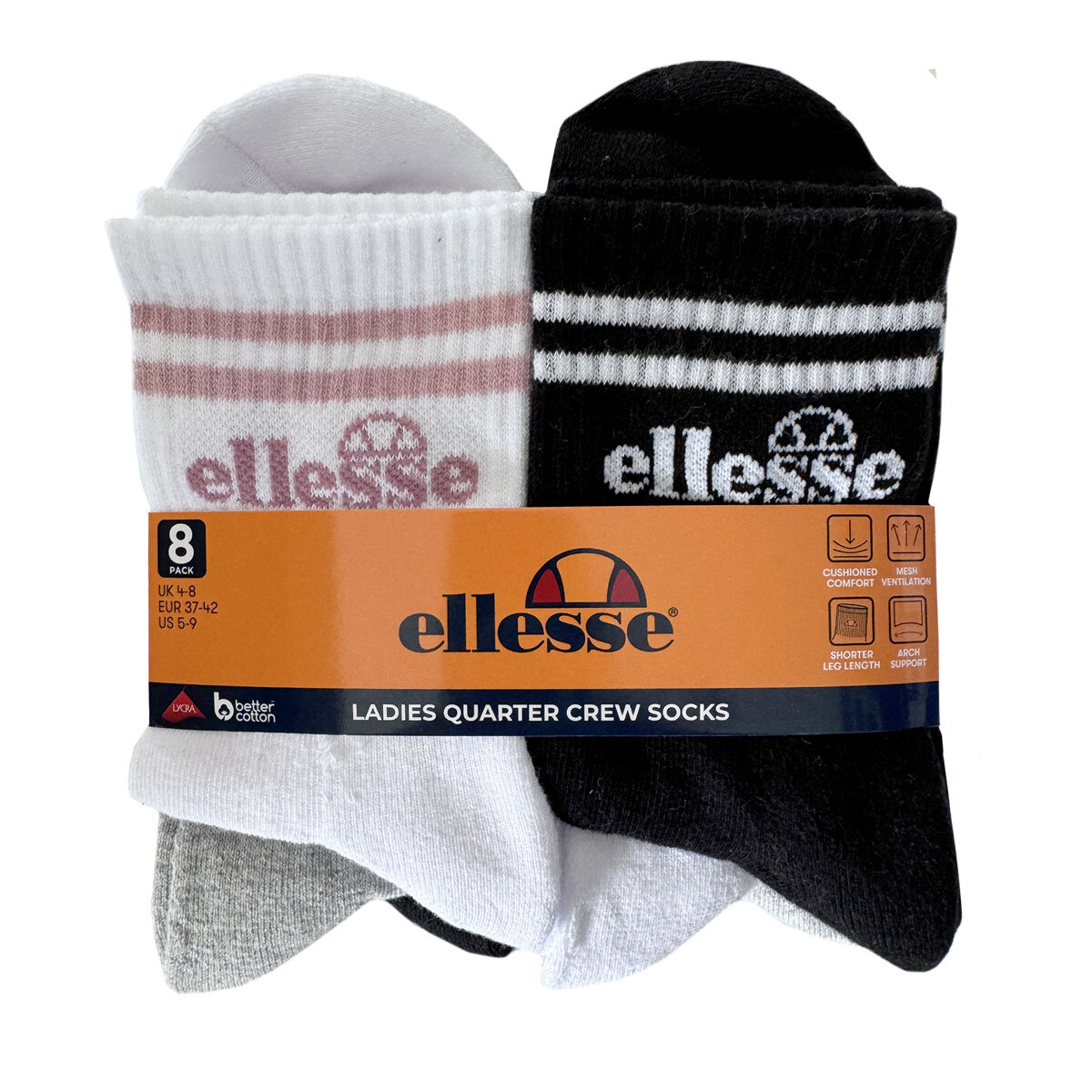 Ellesse Ladies Quarter Sock 8 Pack