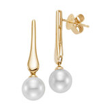 8-8.5mm Cultured Freshwater White Pearl Drop Earrings, 14ct Yellow Gold