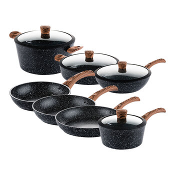 ​Westinghouse Special Edition Cookware Set Soft Touch, Wood Effect Handles, 11 Piece