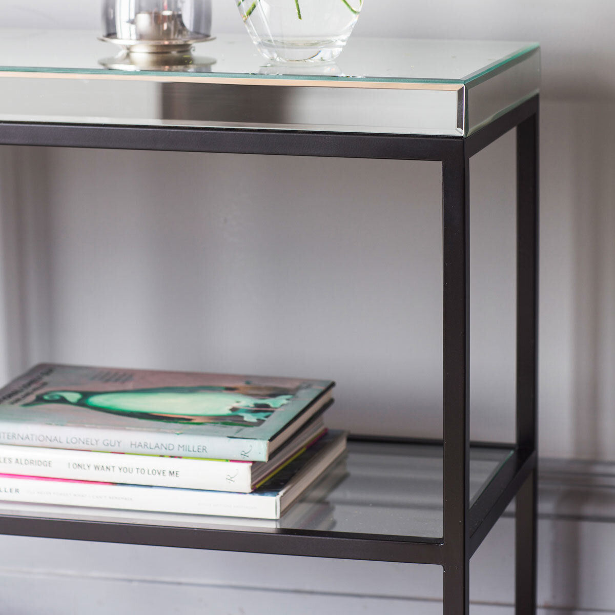 Gallery Cheshire Black Console Table with Mirrored Top