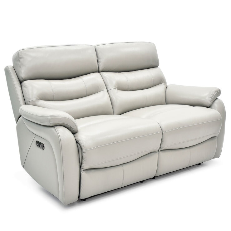 Fletcher Light Grey Leather Power Reclining 2 Seater Sofa With Power ...