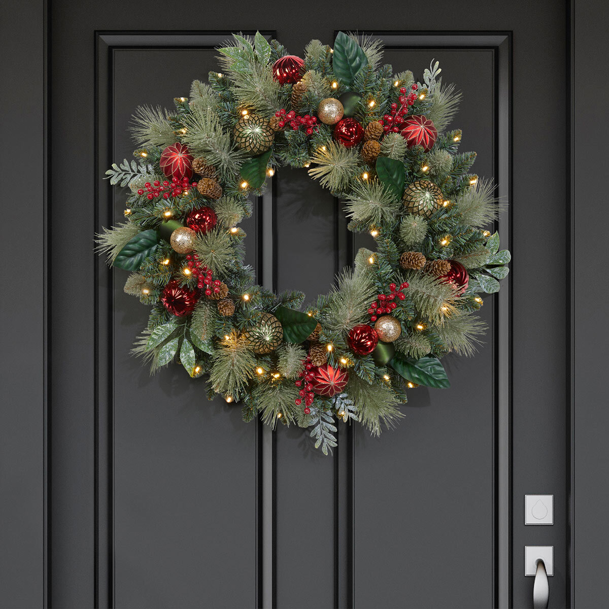 Buy 30" Decorated Red Wreath Lifestyle image 2 at costco.co.uk