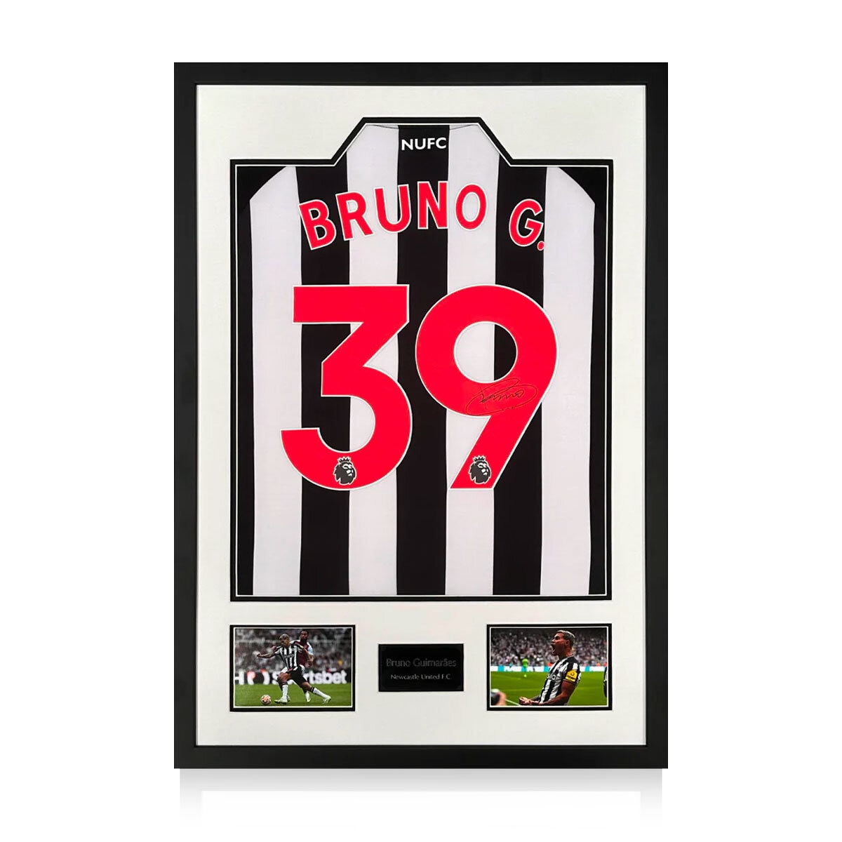 Bruno Guimarães NUFC 23/24 Signed Framed Shirt, including 2 Photos