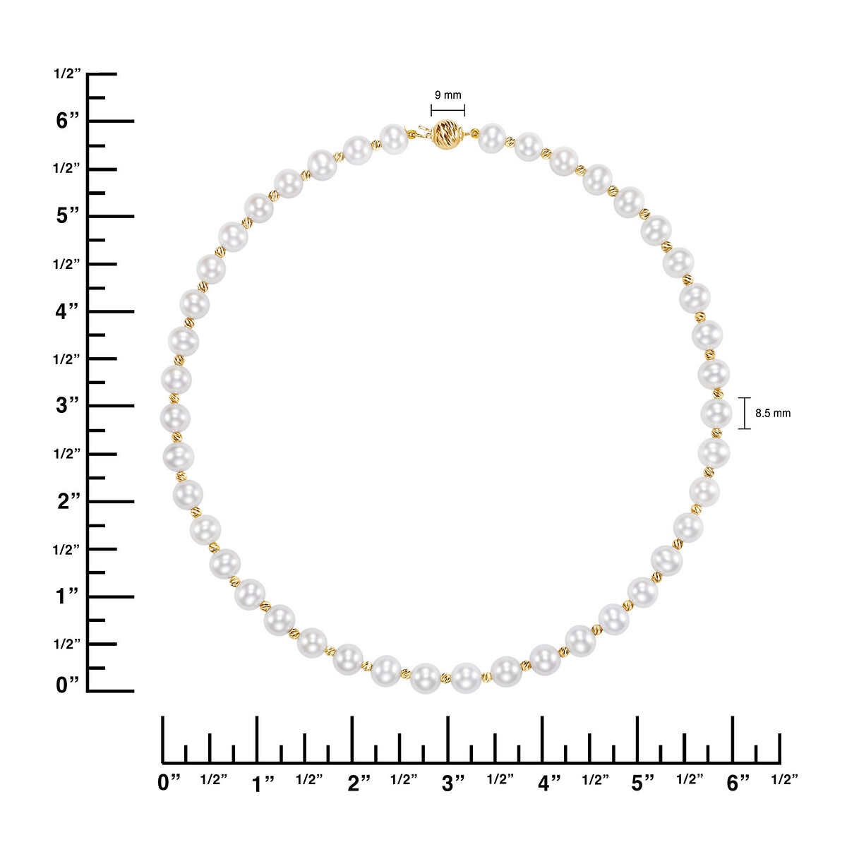 8-8.5mm Cultured Freshwater White Pearl Strand Necklace, 14ct Yellow Gold