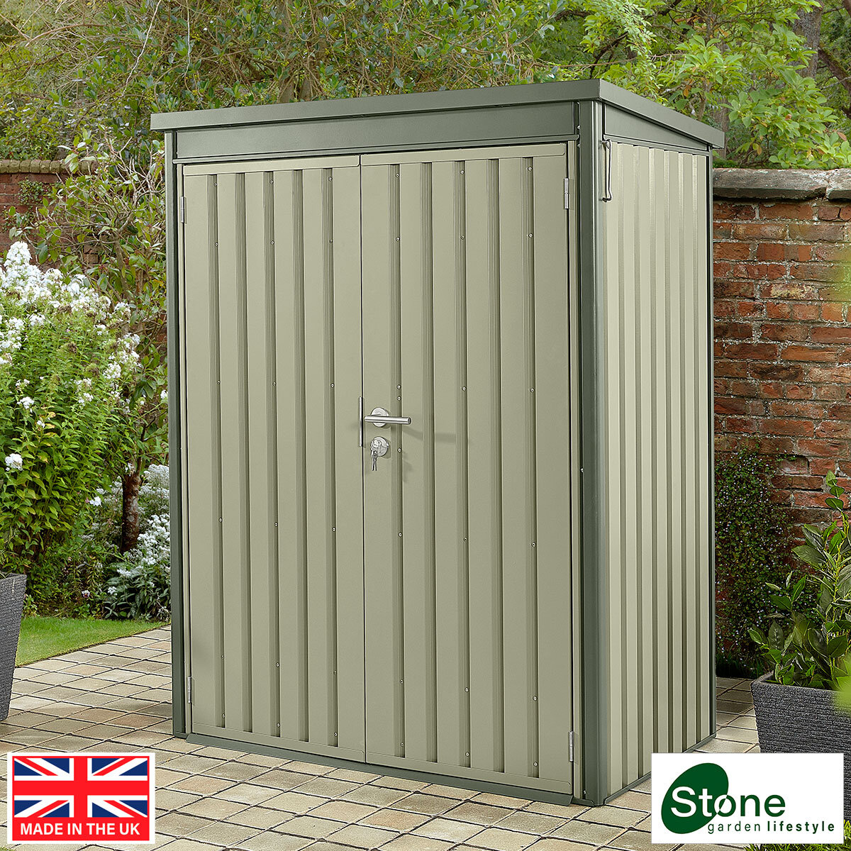 Stone Garden 4ft 7" x 2ft 6" (1.45 x 0.8m) Vertical 1,887 Litre Steel Shed in Green