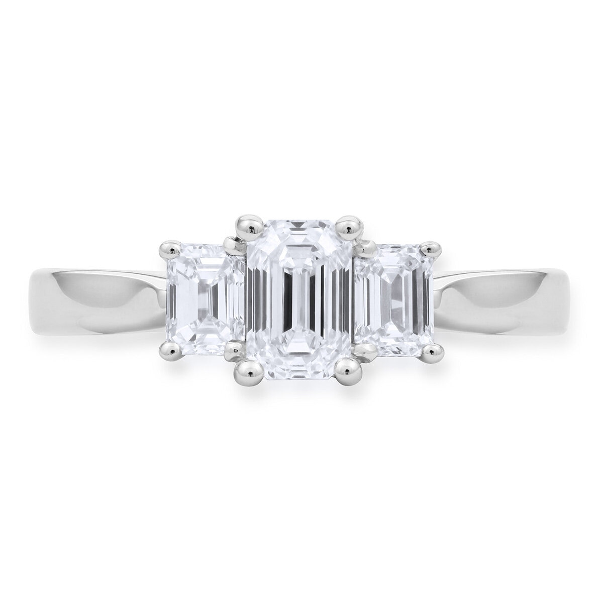 1.00ctw Emerald Cut Diamond 3 Stone Ring, 18ct White Gold