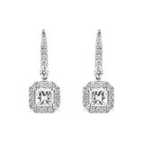 2.00ctw Princess & Round Brilliant Cut Diamond Halo Earring, 18ct White Gold