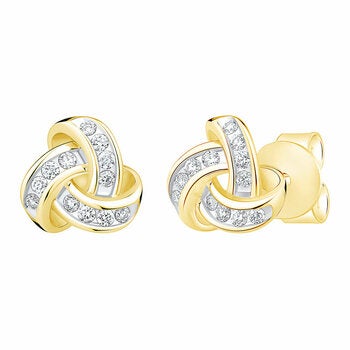 0.15ctw Round Brilliant Cut Diamond Knot Earrings, 14ct Yellow Gold 0.15ctw Round Brilliant Cut Diamond Knot Earrings, 14ct Yellow Gold