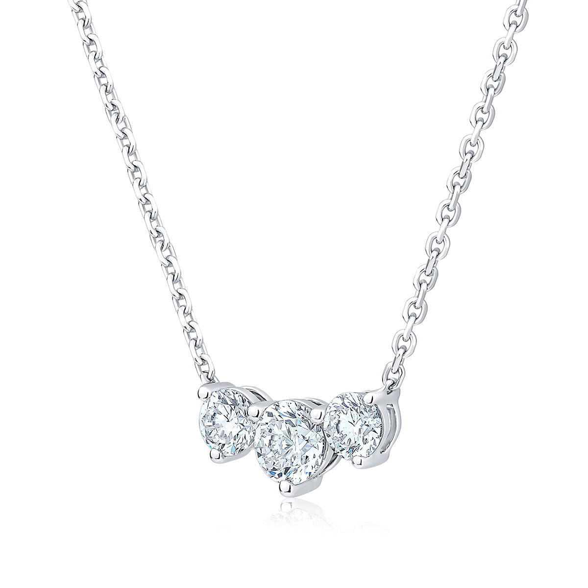 1.00ctw Round Brilliant Cut Diamond 3-Stone Necklace, 18ct White Gold