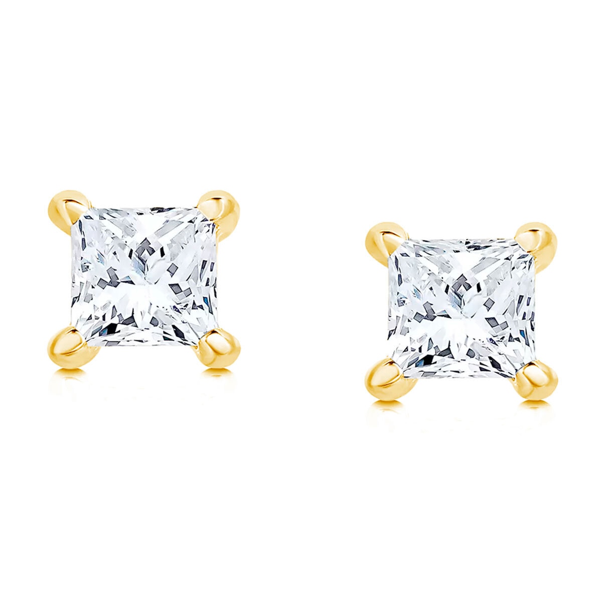 0.50ctw Princess Cut Diamond Stud Earrings, 18ct Yellow Gold