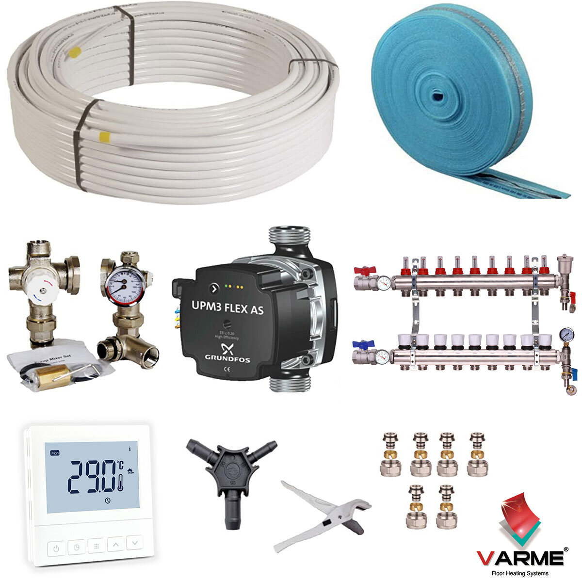 Varme Water Underfloor Heating System with Thermostat - 180m² (for an area up to 180m²)