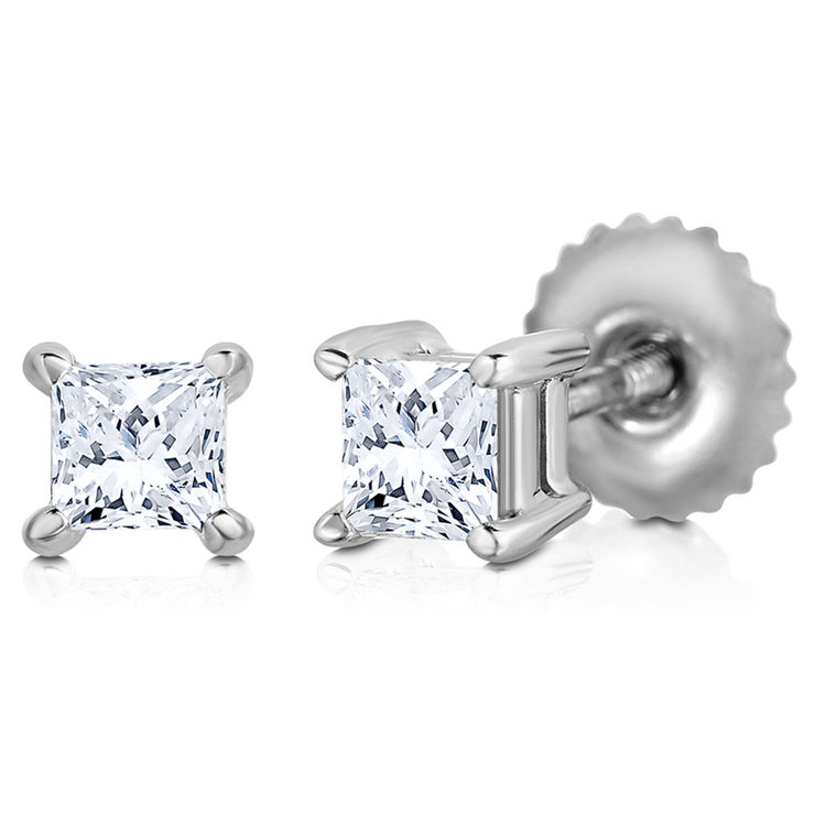 0.50ctw Princess Cut Diamond Stud Earrings, 18ct White Gold | Costco UK