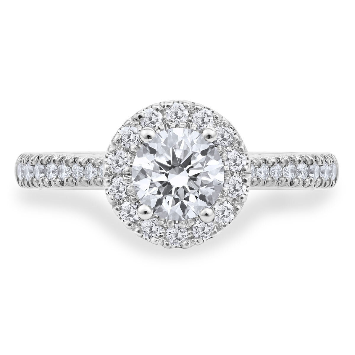 0.97ctw Round Brilliant Cut Diamond Halo Ring, Platinum