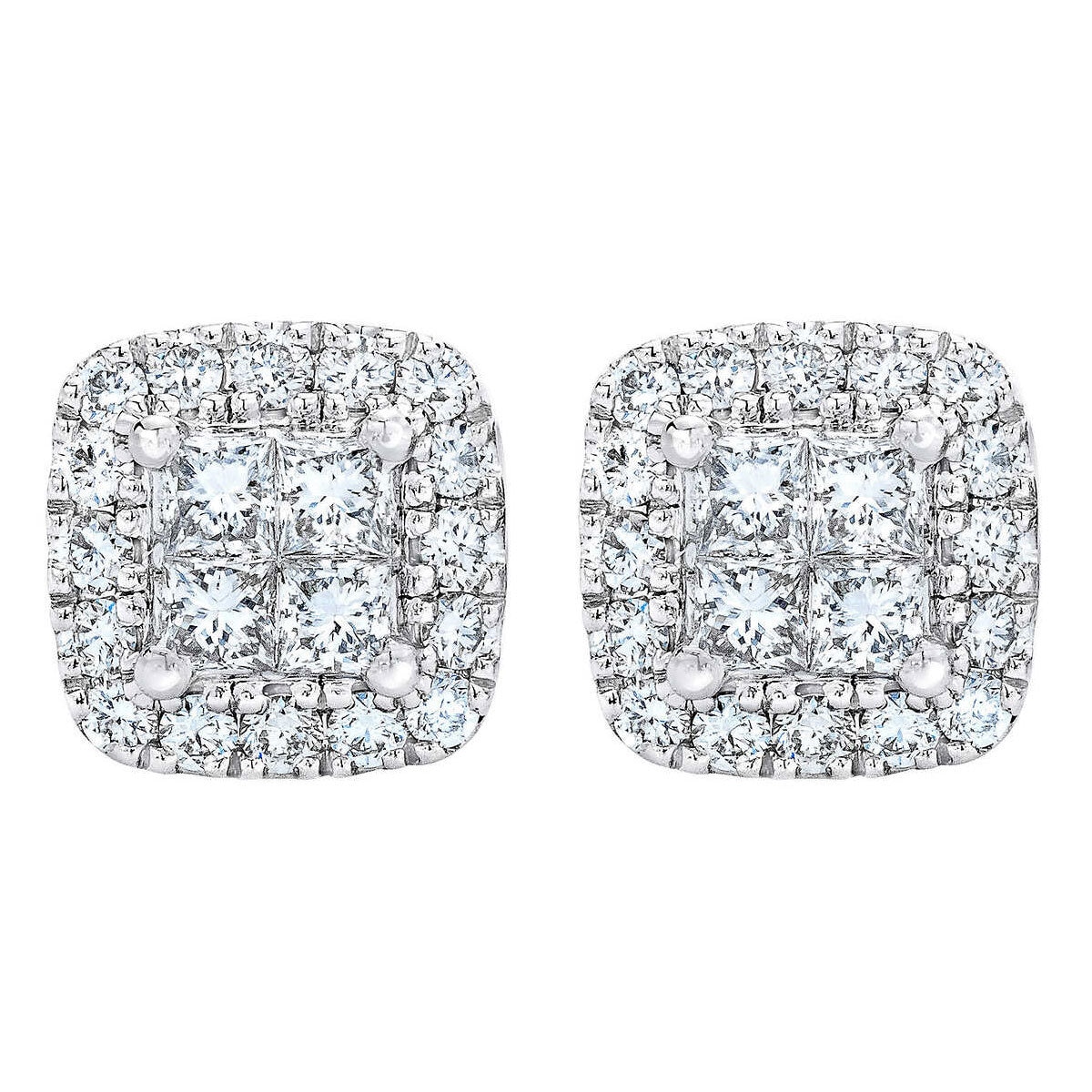 0.40ctw Princess & Round Brilliant Cut Diamond Stud Earrings, 14ct White Gold