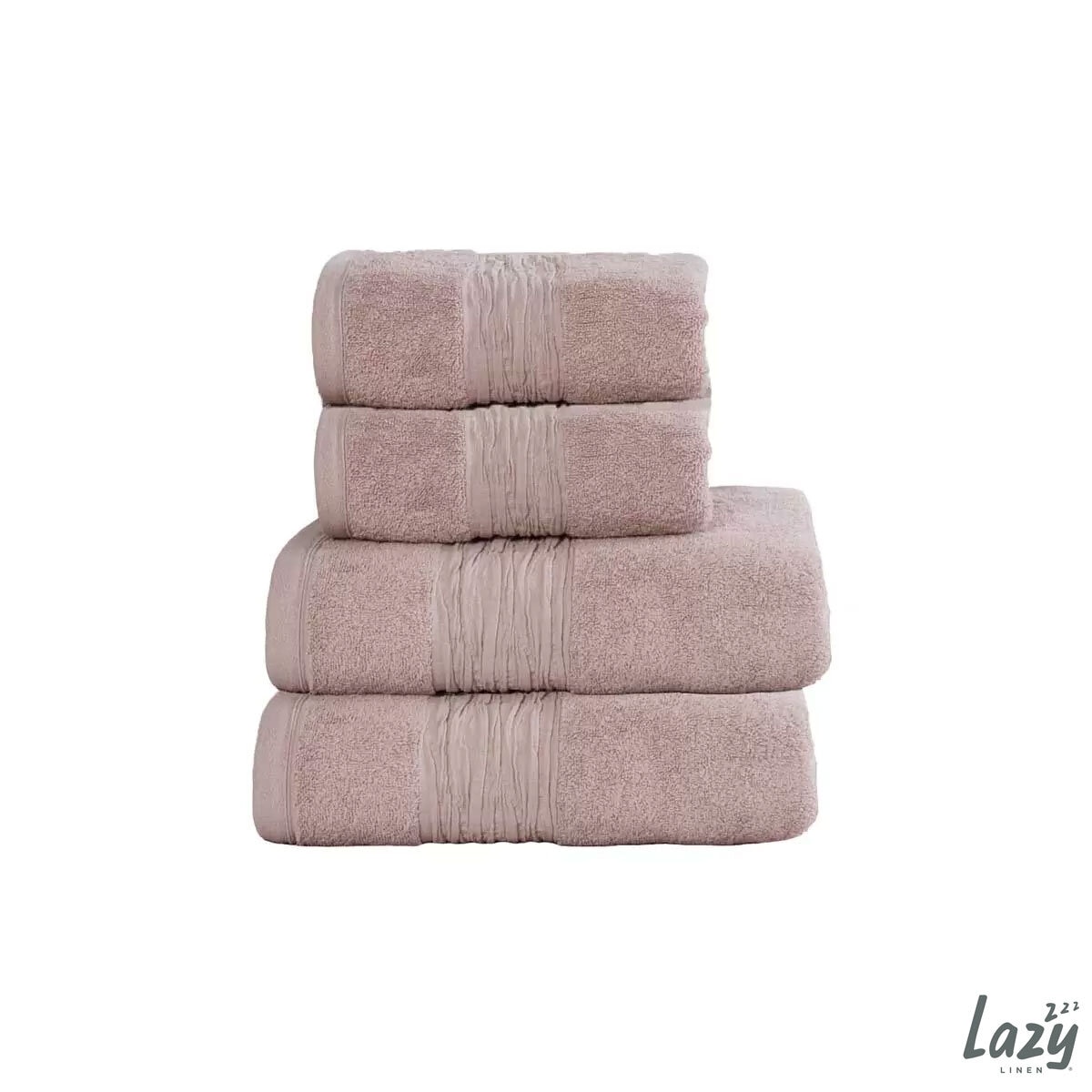 Lazy Linen 4 Piece Hand & Bath Towel Bundle in Pink, 2 x Hand Towels & 2 x Bath Towels 