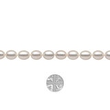 10-10.5mm Cultured Freshwater White Oval Pearl Necklace, 18ct White Gold