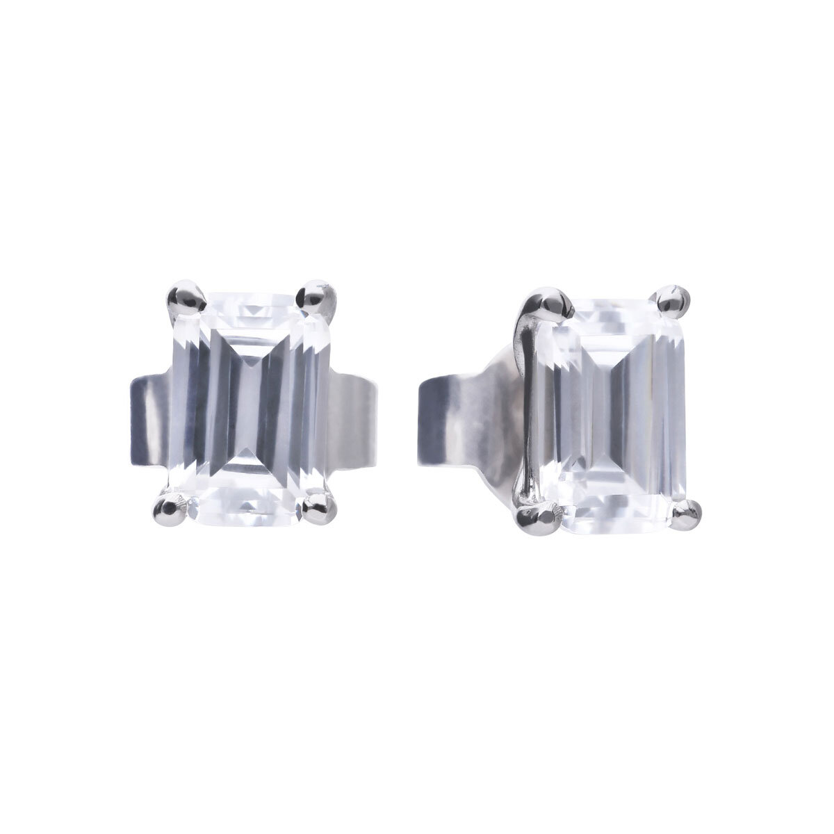 Diamonfire Sterling Silver Emerald Cut Cubic Zirconia Stud Earrings